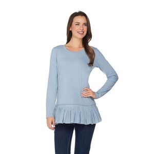 LOGO by Lori Goldstein Blue Tunic Tee Slub Knit Ruffle Hem Womens Size Large